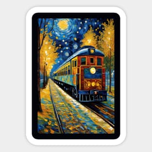 Starry night train station Sticker